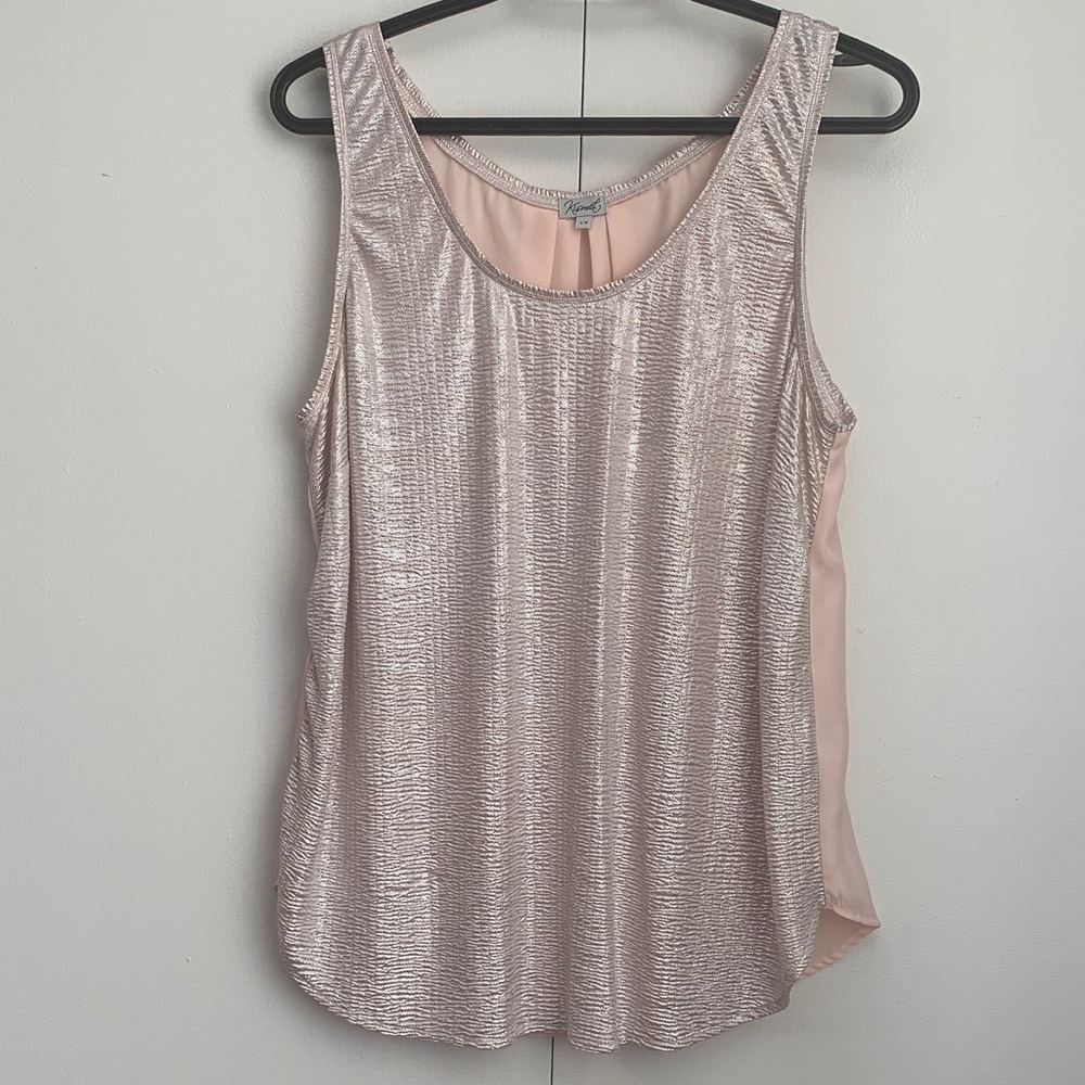 Kismet Metallic Blush Pink Shimmery Foil Sheer Scoop Neck Blouse Size Large